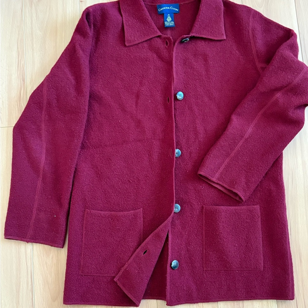 100% Wool Burgundy Charter Club Jacket, Size Medium